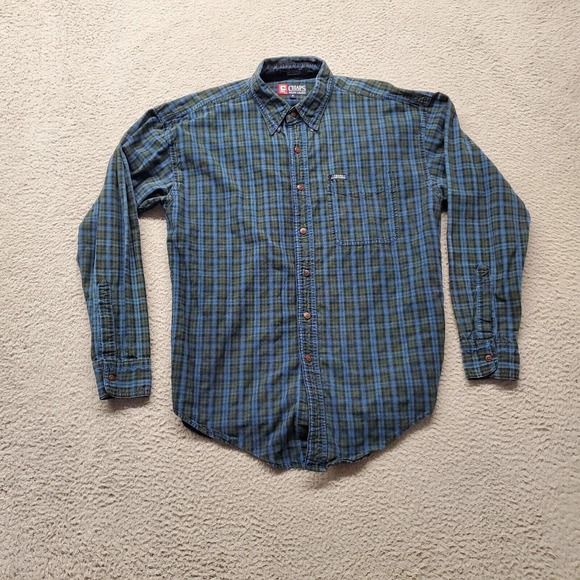 Chaps Ralph Lauren Shirt Mens Medium Blue Plaid‎ Button Down Classiccore Pocket - Picture 1 of 11